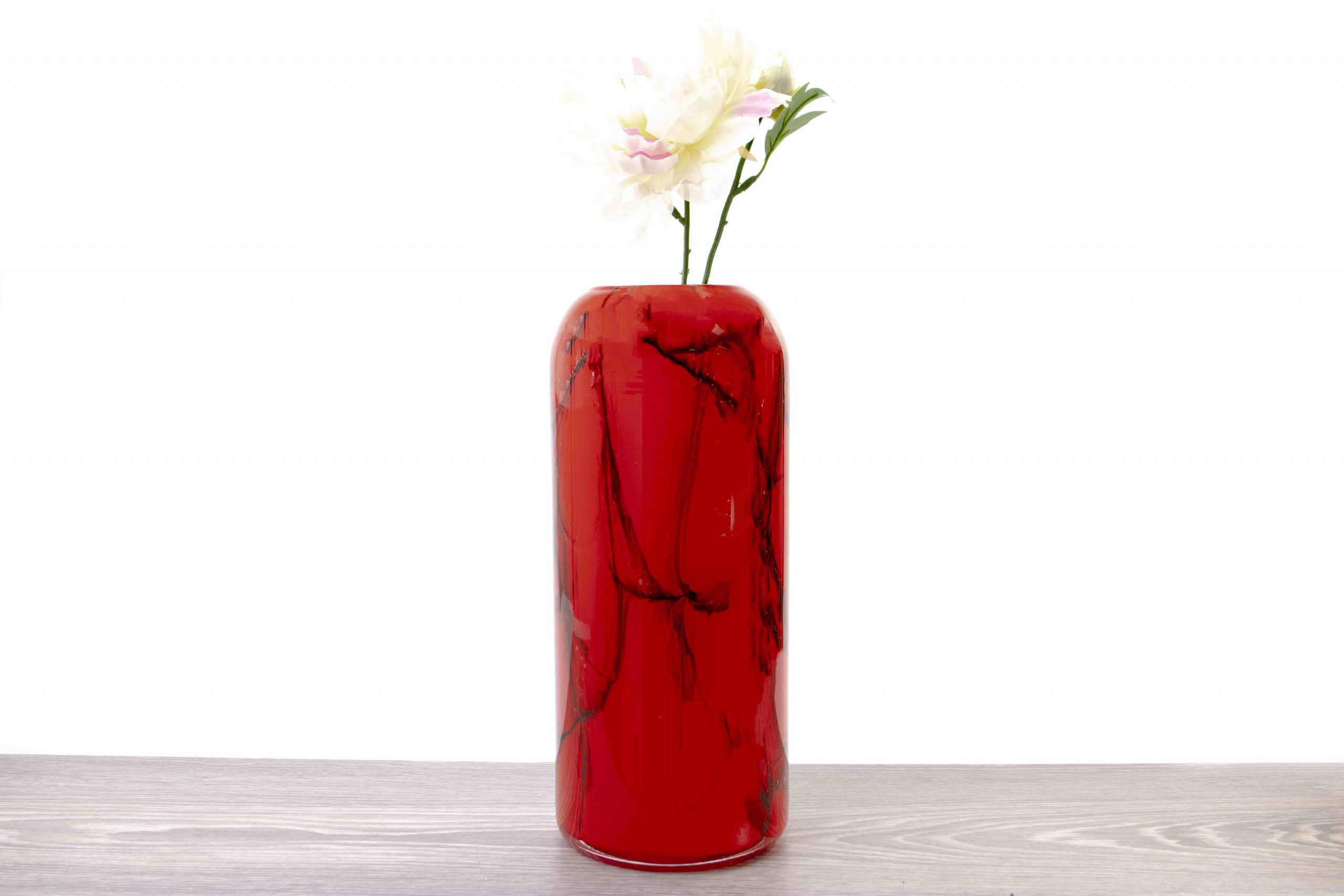 Specimen routine Duwen Smalle vaas Inferno van Loranto, rood met zwart glas, 30 cm hoog - City of  Glass