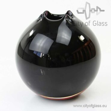 Zwarte kristallen vaas met rode decoratie - 17 cm