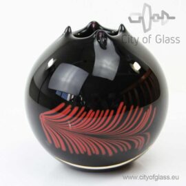 Black crystal vase with red decoration by Ozzaro - 17 cm