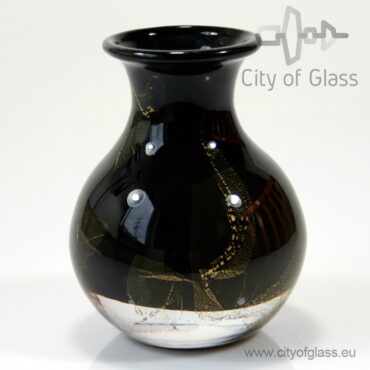 Black vase with 24 carat gold leaf - 12 cm