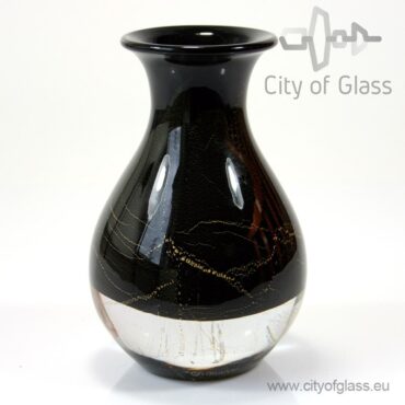 Black vase with 24 carat gold leaf - 20 cm