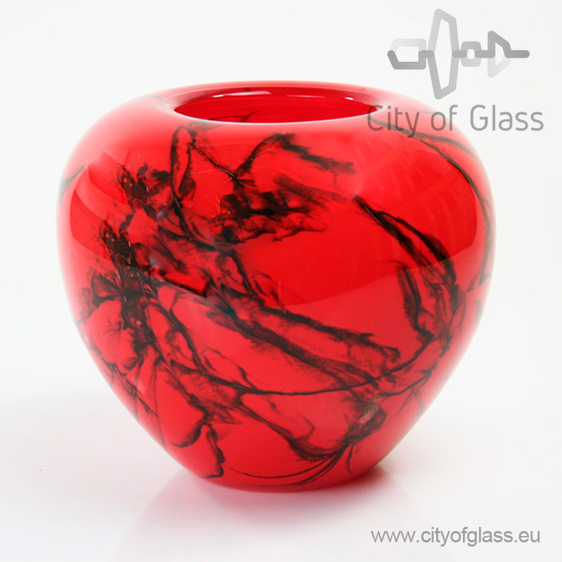 Round Vase Inferno By Loranto Red With Black Glass Height 18 Cm City Of Glass