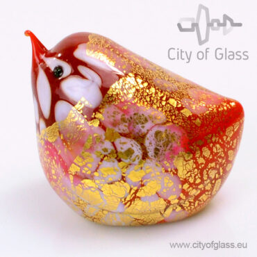Murano glasobject Vogel met bladgoud - rood