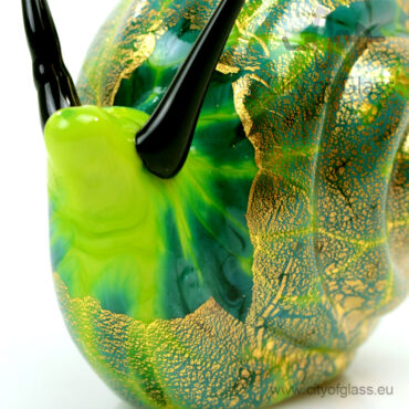 Murano glasobject Slak met bladgoud - groen
