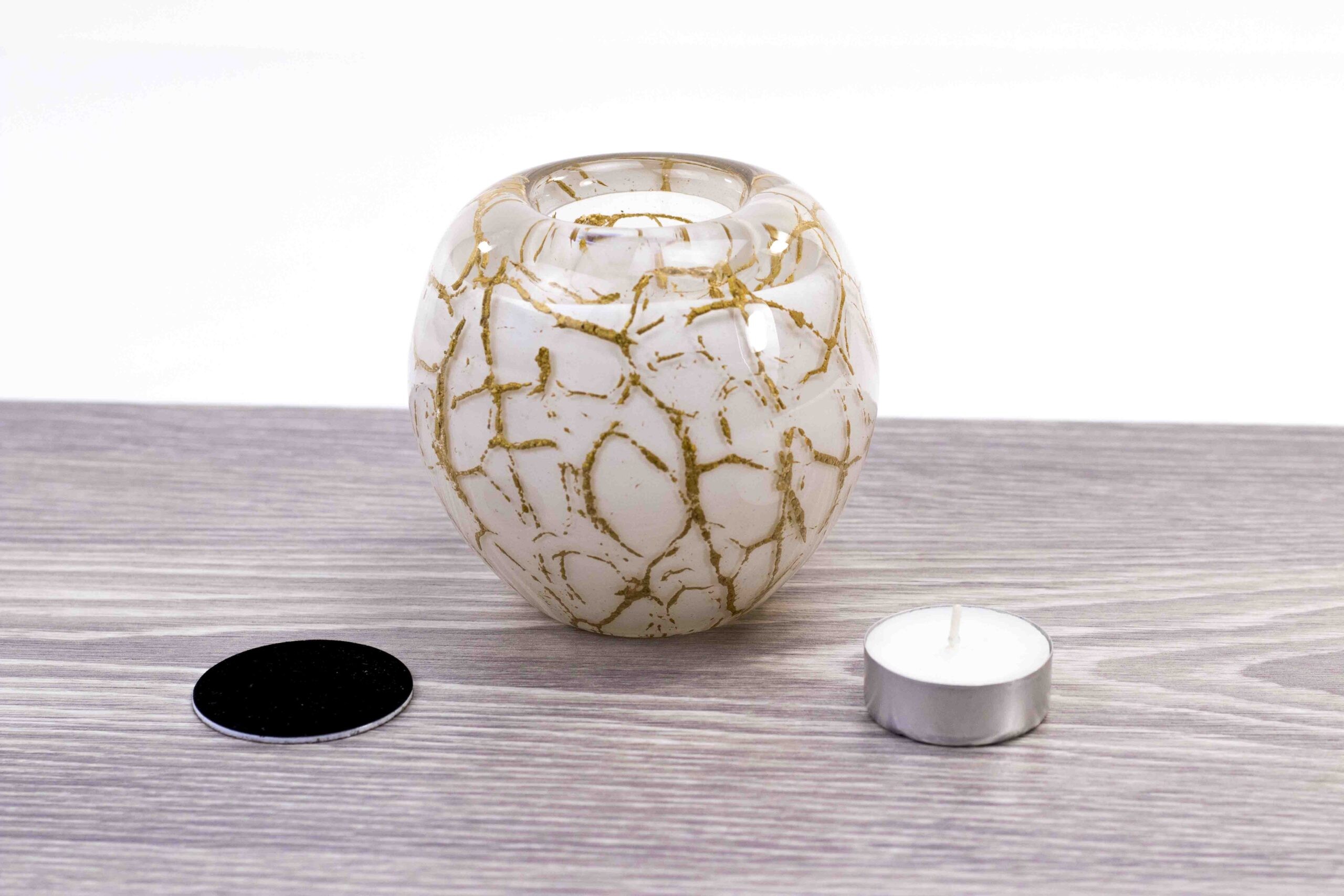 Grommen breuk Promoten Mini urn met Waxinelichtje | Urn met Theelicht | Wit met Bladgoud 9 cm -  City of Glass