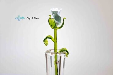 witte roos van glas 32 cm,