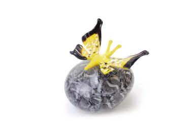 Mini Urn gray stone yellow butterfly