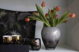 Glass vase Sphere with gold leaf Black Gray
