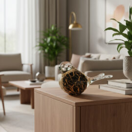 Mini Urn Vogel Zwart met bladgoud | Kleine Urn | Compacte Urn