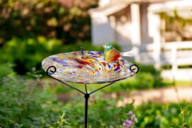 Tuinprikker vogeldrinkschaal | Multicolor | Tuinsteker Vogelbadje | Glazen Tuindecoraties | Vogelbad | Tuinprikker glas