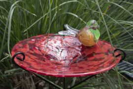 Tuinprikker vogeldrinkschaal | Rood | Tuinsteker Vogelbadje | Glazen Tuindecoraties | Vogelbad |  Tuinprikker glas