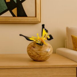 Mini urn Gele Vlinder | Bruine Steen | Luxe Urn