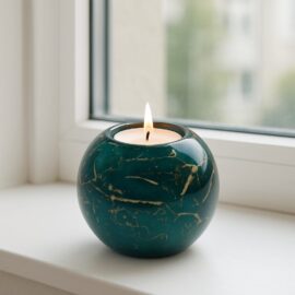 Mini Urn Tealight Holder Green Gold Leaf