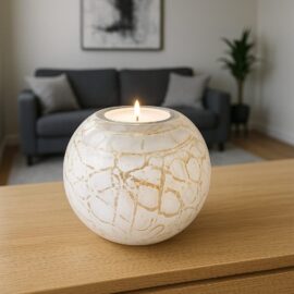 Mini urn with tea light | Urn with tea light | White with gold leaf 9 cm