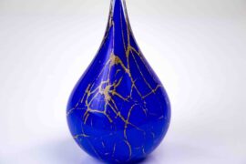 Urn Drop Blue with Gold Leaf | Mini Urn for Loving Memory