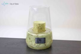 Lantern with Scented Candle Green Gold Leaf – Wooden wick