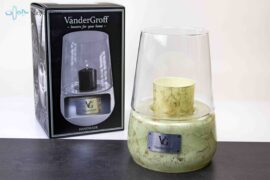 Lantern with Scented Candle Green Gold Leaf – Wooden wick