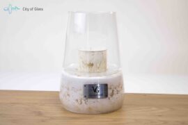 Lantern White Gold Leaf Scented candle with wooden wick