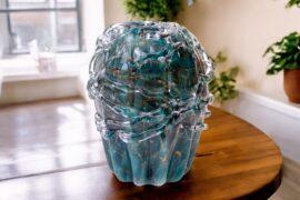 Grote Urn Serenity | Groen met Bladgoud | Urnen Kopen | Urnen van Glas | 3,8L inhoud