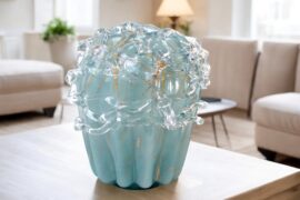 Grote Urn Serenity | Turquoise met Bladgoud | Urnen Kopen | Urnen van Glas | 3,8L