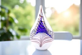 Mini Urn Drop Blue | Abstract Stripes | Luxury Urn | Crystal Glass