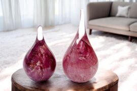 Mini Urn Drop Old Pink/Purple with gold leaf
