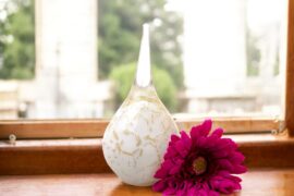 White Drop with gold leaf mini Urn