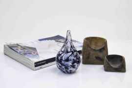 Mini Urn Druppel Zwart Wit van Glas H15 cm