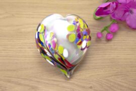 Mini Urn Hart ”White & Multicolor” | Glazen Urn | Luxe Urnen | Hart Urn | Witte Urn | Urnen Kopen