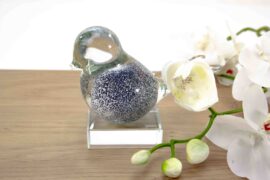 Mini Urn Vogel Wit met grijs/blauwe Decoratie