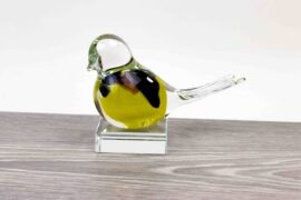 Mini Urn Vogel Geel op kristallen sokkel, Vogel Urn