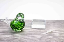 Mini Urn Bird Green on Crystal Pedestal