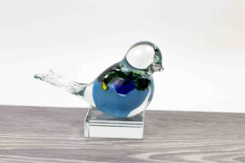 Mini Urn Vogel Blauw met kristallen sokkel