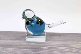 Mini Urn Vogel Blauw met kristallen sokkel