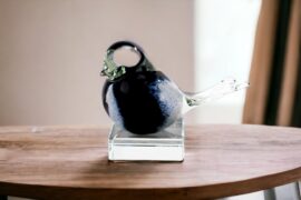 Mini Urn Bird black and white on Crystal Base