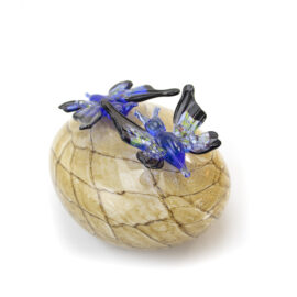Mini urn 2 Blauwe Vlinders | Bruine Steen | Urn van Glas