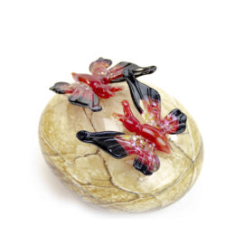 Mini urn 2 Rode Vlinders | Bruine Steen | Luxe Urn