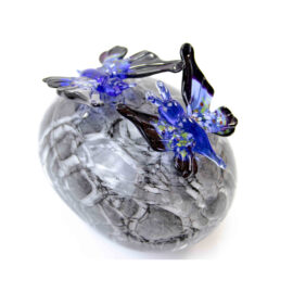 Mini urn 2 Blauwe Vlinders | Grijze Steen | Glazen Urn
