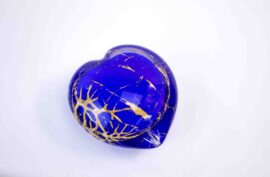 Mini Urn Hart Blauw met bladgoud
