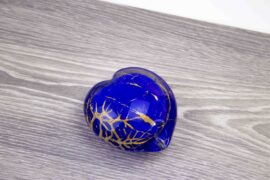 Mini Urn Hart Blauw met bladgoud
