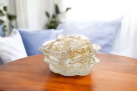 Mini Urn Memorial Rose | White & Gold Leaf | Luxury Urn