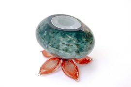 Mini Urn with Flower | Green Stone | Red Flower | Glass Urn | Luxury Urns | Buy urns
