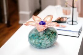 Mini Urn with Flower | Green Stone | Red Flower | Glass Urn | Luxury Urns | Buy urns