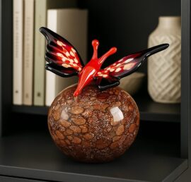 Mini Urn Butterfly Red on Glass Stone 15×12 cm