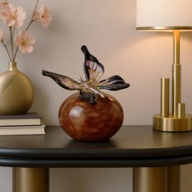 Mini Urn Butterfly Red on Golden Stone Glass 15×12 cm