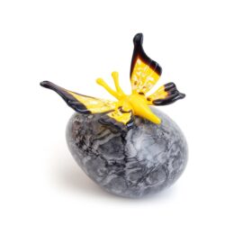 Mini Urn Grijze Steen | Gele Vlinder | Urn | Glazen Urnen | Urn met Vlinder | Luxe Urnen