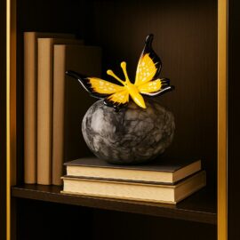 Mini Urn Grijze Steen | Gele Vlinder | Urn | Glazen Urnen | Urn met Vlinder | Luxe Urnen