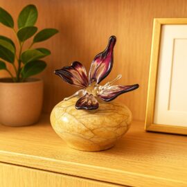 Mini urn Transparante Vlinder | Licht Bruine Steen