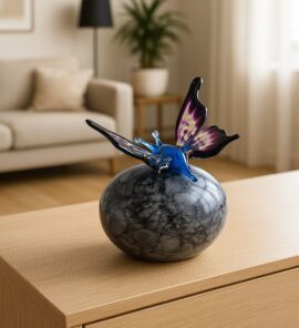 Mini Urn Butterfly Blue | Gray Stone | Luxury Urn