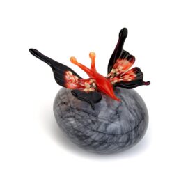 Mini Urn Butterfly red on Stone Mouth blown Glass